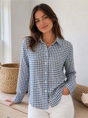 Spartina 449 Women’s Aida Relaxed Button-Up Clara Gingham Bluestone Sz M NWOT